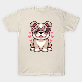 Cute bulldog with heart glasses T-Shirt